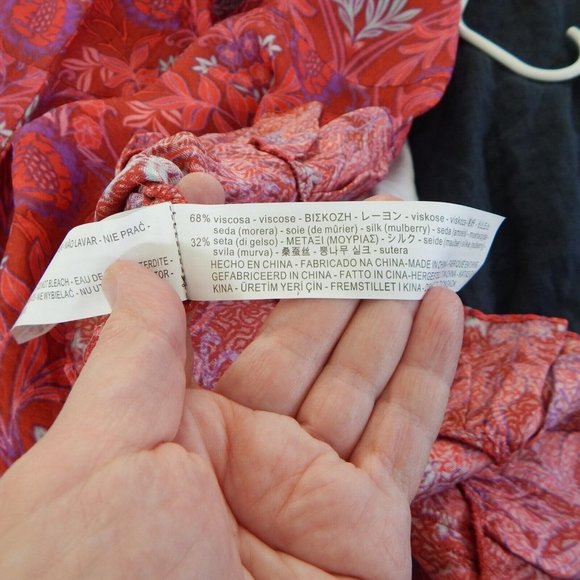 ZARA mini dress long sleeve floral ruffle retro jacquard party holiday red S - Picture 7 of 9